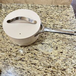 Caraway Nonstick Ceramic Cookware 3 Qt. Sauce Pan Pot w/Lid Cream READ